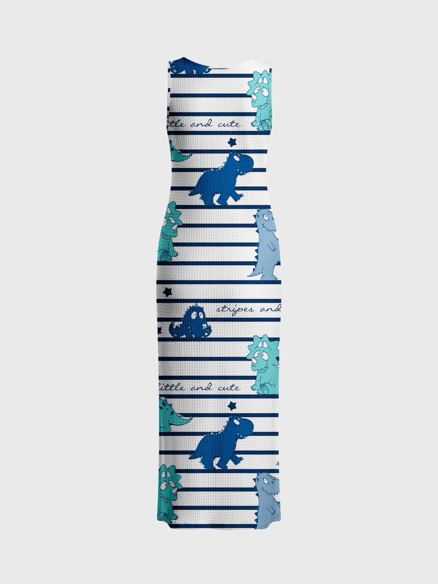 Navy Horizontal Stripe Open Stitch Midi Dress