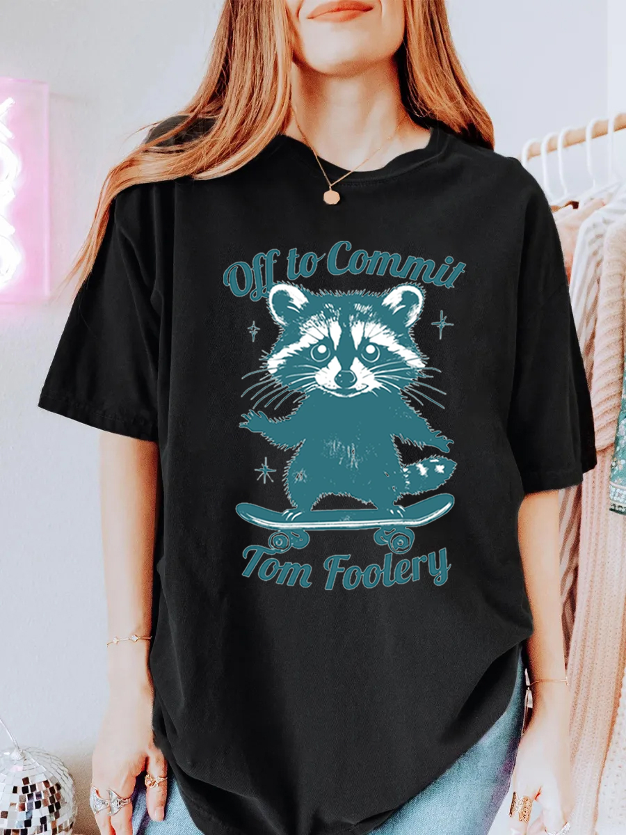 Vintage Off To Commit Tom Foolery Oversize Graphic Tee