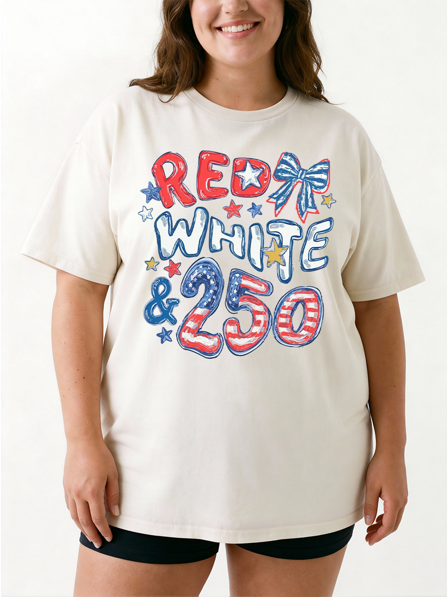 Vintage Red White And 250 Oversize Graphic Tee