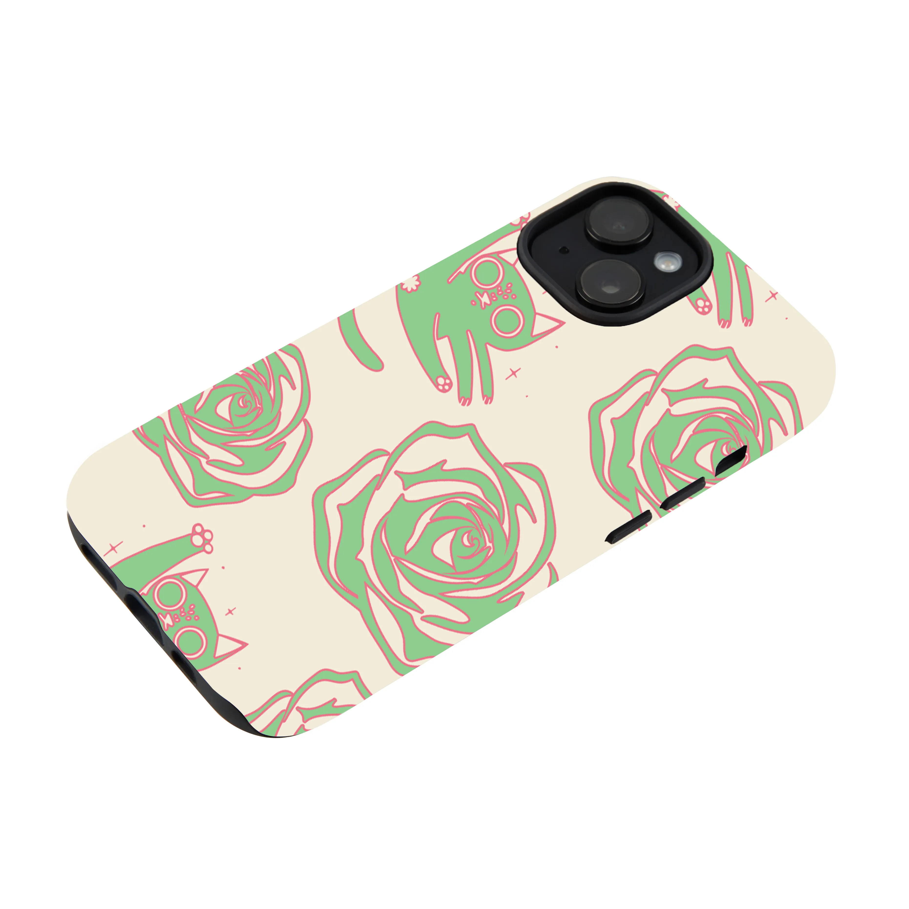 Cartoon Cat And Rose Print Phone Case