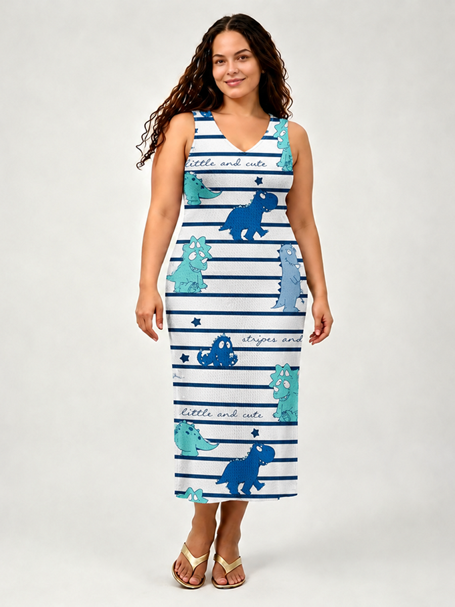 Navy Horizontal Stripe Open Stitch Midi Dress