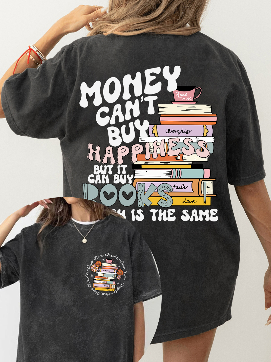 Vintage Money Can'T Buy Happiness But It Can Books Washed T-Shirt