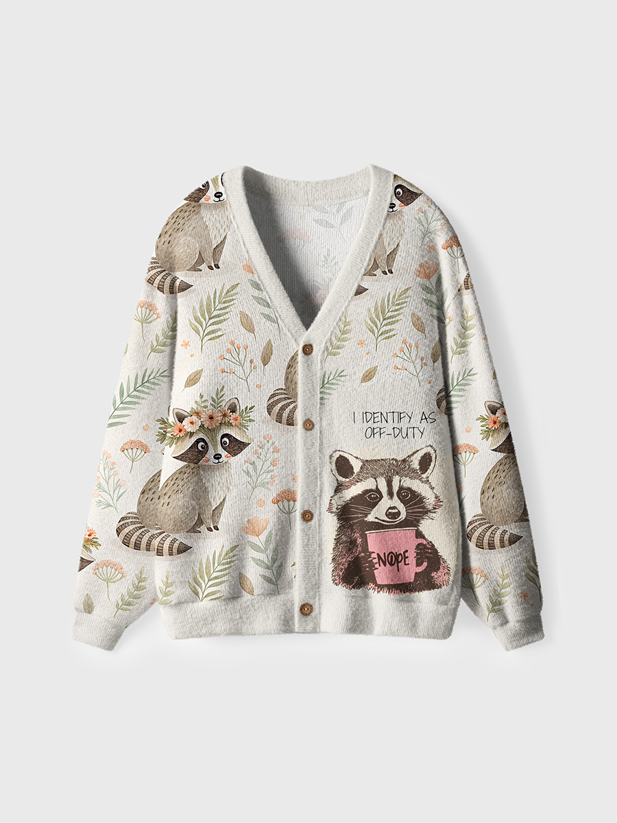 Vintage Funny Coffee Raccoon Meme Cardigan Sweaters