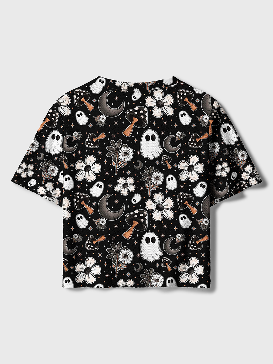 Cute Ghost Floral Mushroom Halloween Crochet Button Down Cardigan