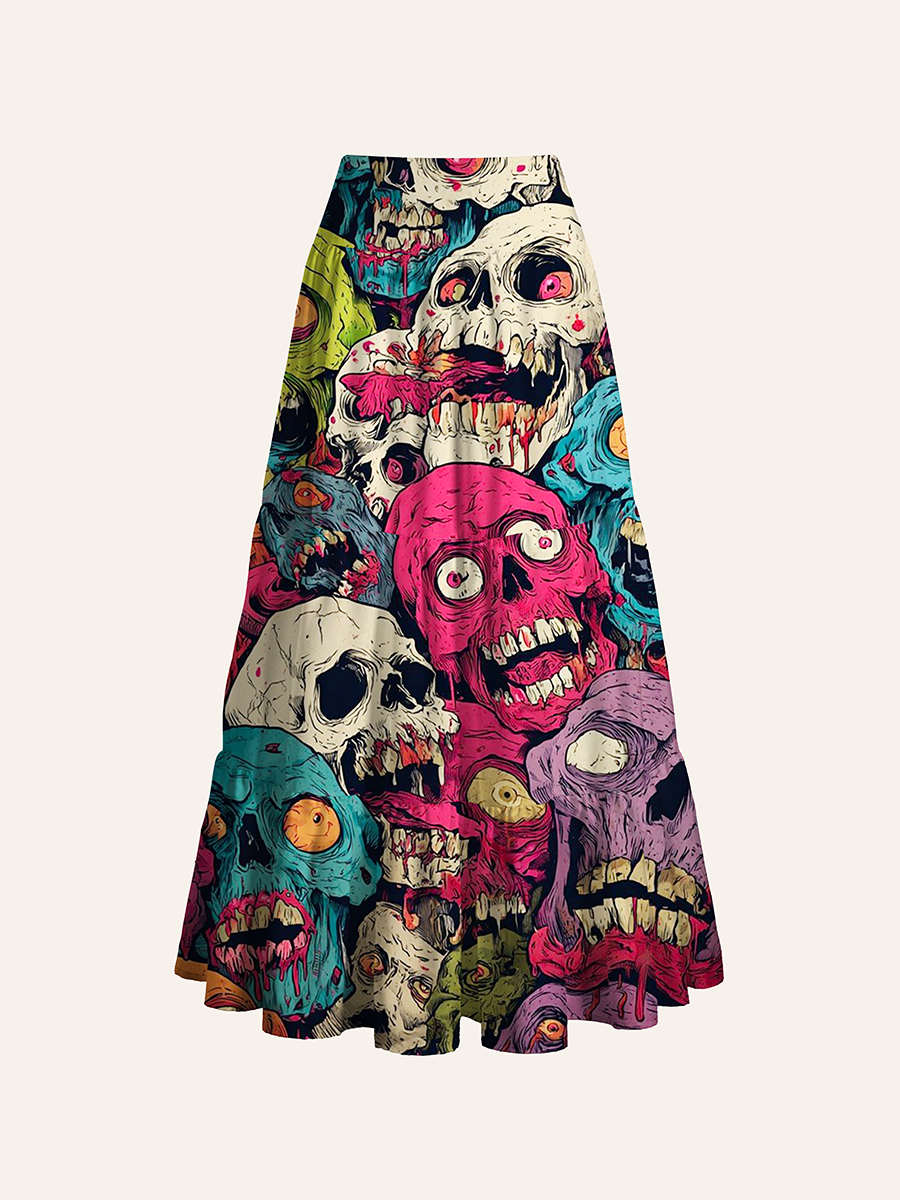 Psychedelic Zombie Skull Convertible Maxi Skirts