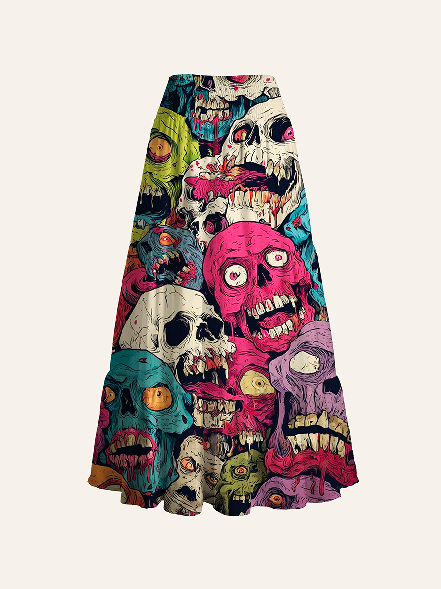 Psychedelic Zombie Skull Convertible Maxi Skirts