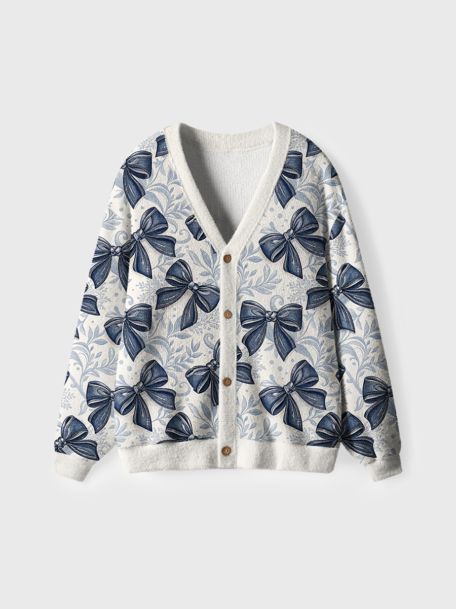 Vintage Bow Floral Pop Cute Cardigan Sweaters