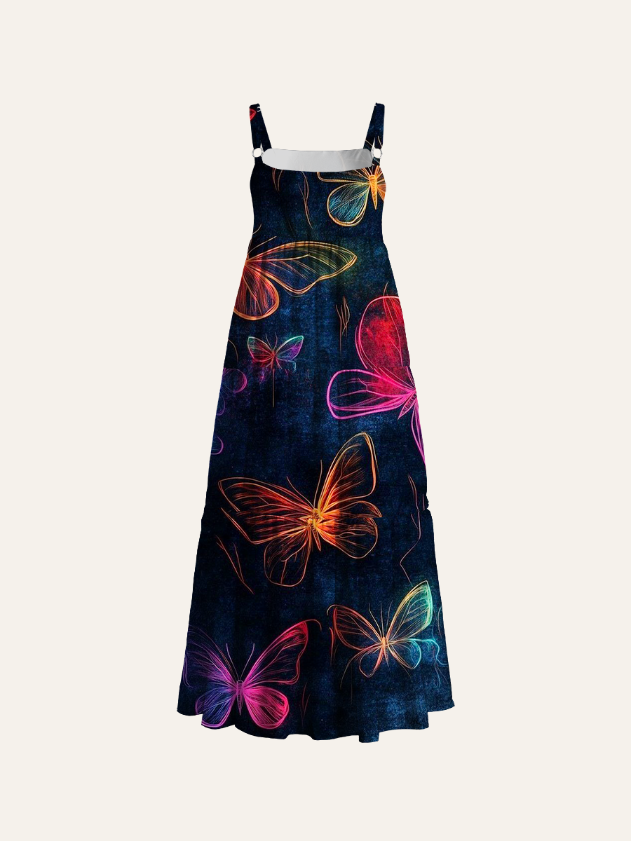 Mystical Glowing Butterfly Seamless Adjustable Wide Straps Maxi Dress