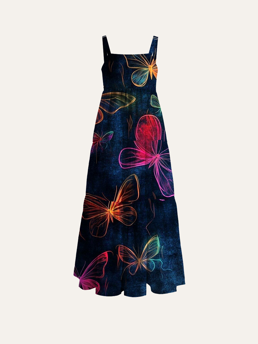 Mystical Glowing Butterfly Seamless Adjustable Wide Straps Maxi Dress