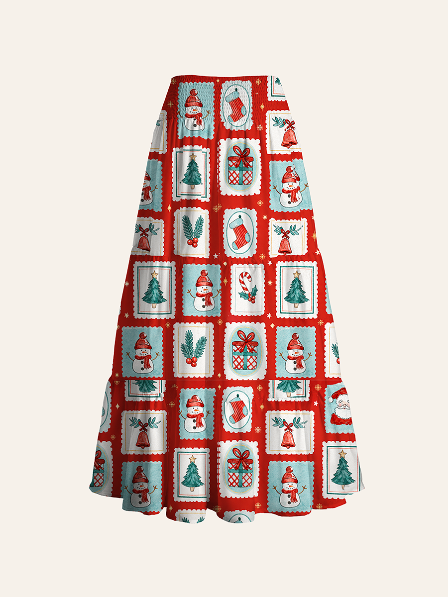 Classic Christmas Stamp Collage Holiday Convertible Maxi Skirts