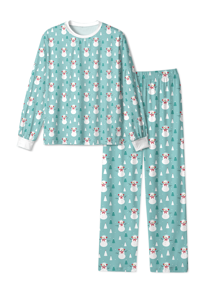 Vintage Teal Snowman Tree Christmas Pajama