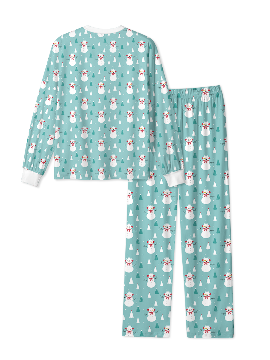Vintage Teal Snowman Tree Christmas Pajama