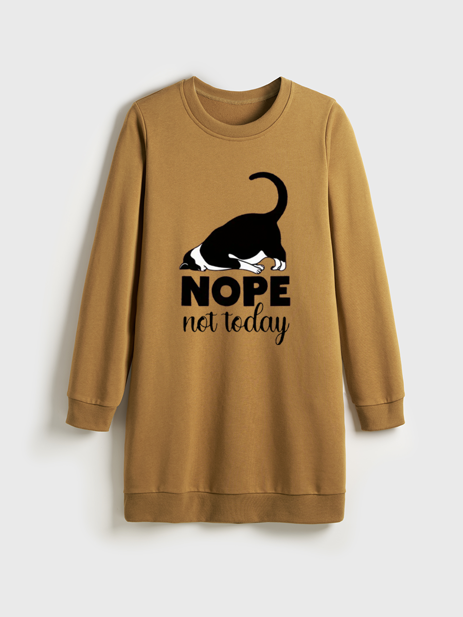 Nope Not Today Funny Cat Crewneck Terry Sweatshirt Dress