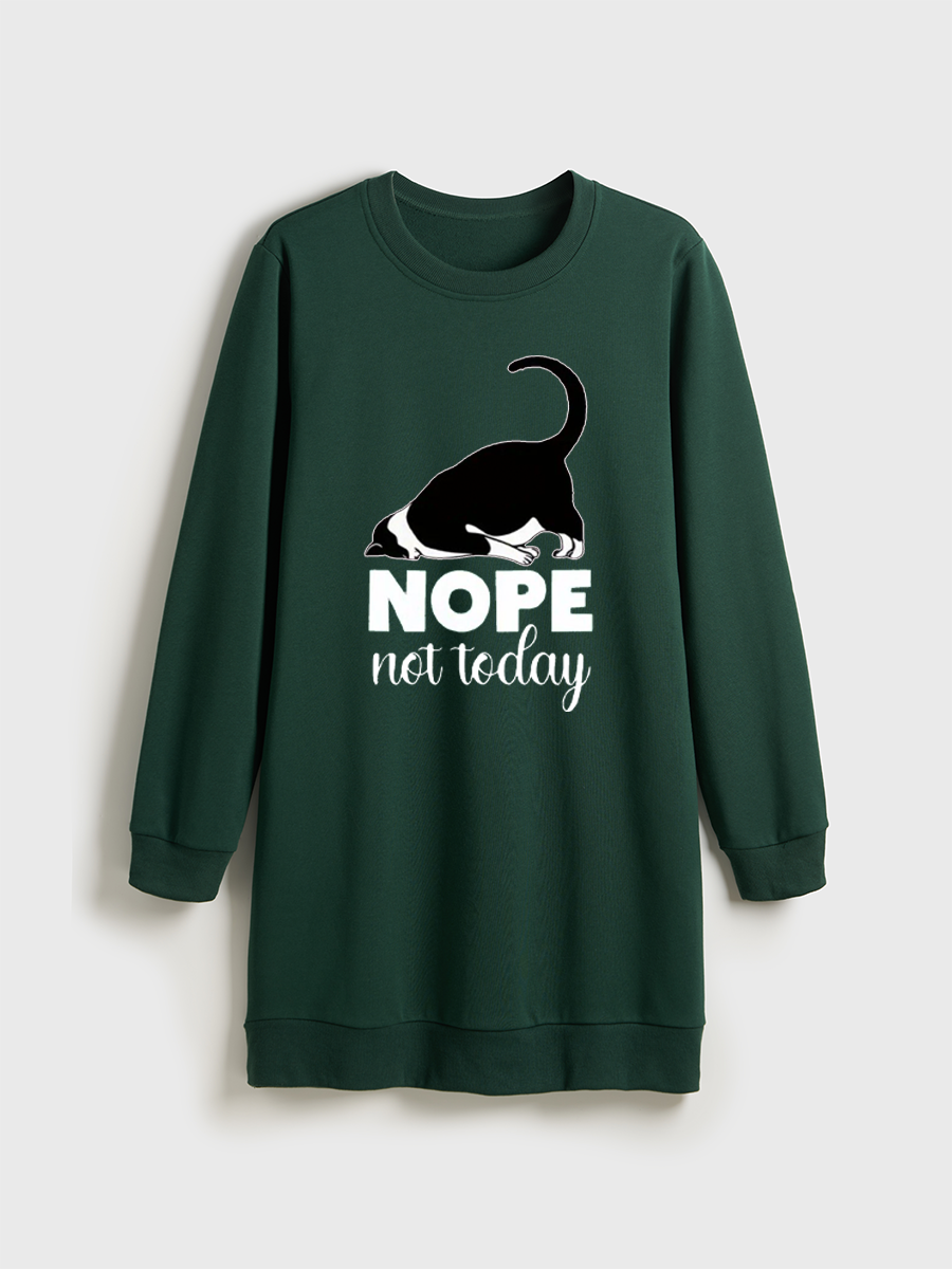 Nope Not Today Funny Cat Crewneck Terry Sweatshirt Dress