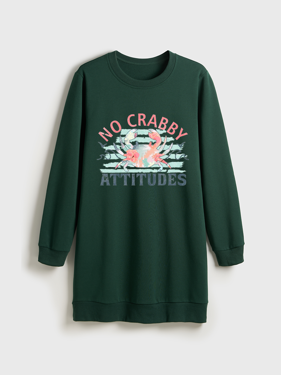 No Crabby Attitudes Cat Crewneck Terry Sweatshirt Dress