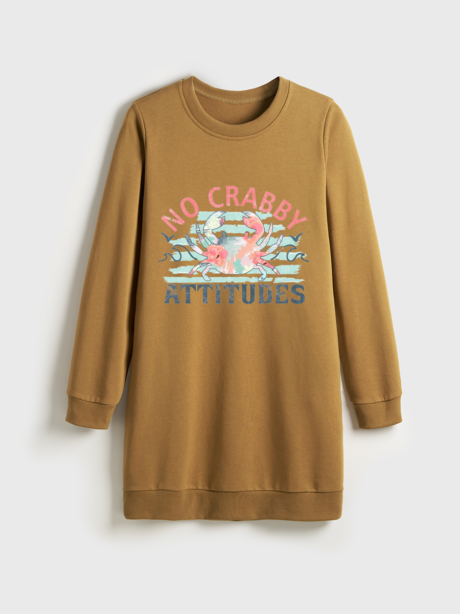 No Crabby Attitudes Cat Crewneck Terry Sweatshirt Dress