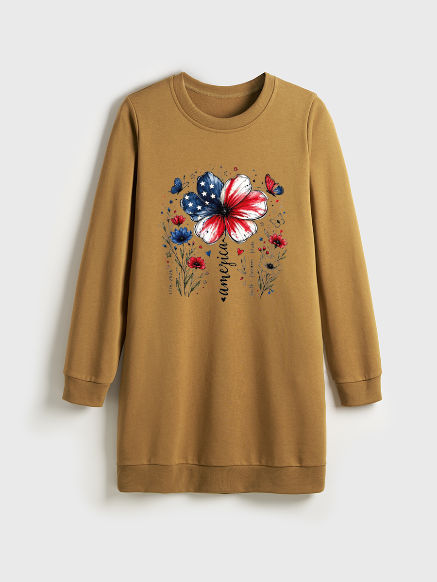 Usa 250Th Anniversary Floral Crewneck Terry Sweatshirt Dress