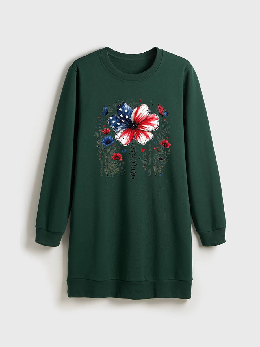 Usa 250Th Anniversary Floral Crewneck Terry Sweatshirt Dress