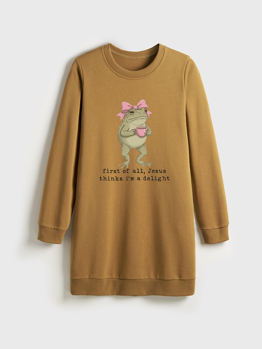 Jesus Thinks I'M A Delight Christian Frog Crewneck Terry Sweatshirt Dress