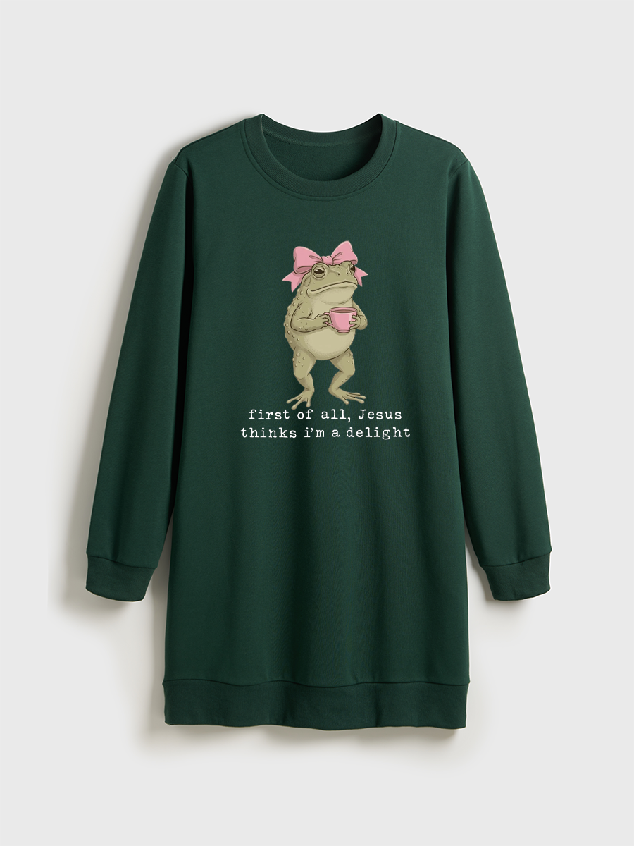 Jesus Thinks I'M A Delight Christian Frog Crewneck Terry Sweatshirt Dress