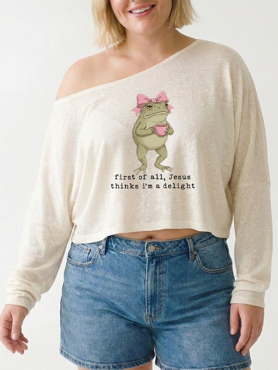 Jesus Thinks I'M A Delight Christian Frog Off The Shoulder Sweatshirt