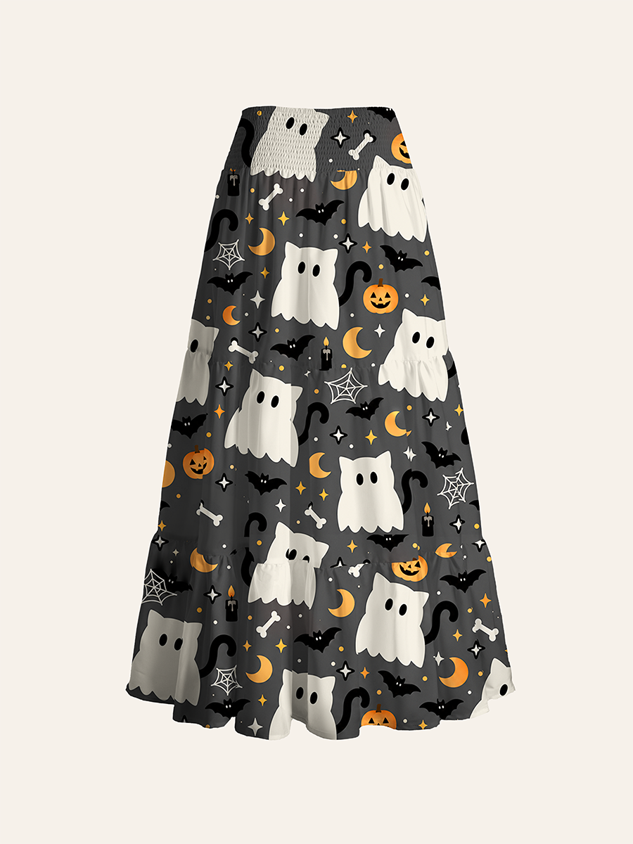 Cute Ghost Cat Bat Moon Star Convertible Maxi Skirts