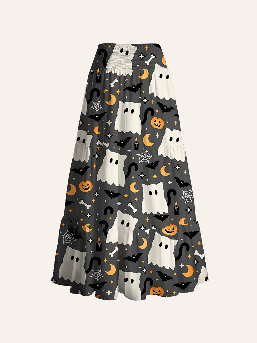 Cute Ghost Cat Bat Moon Star Convertible Maxi Skirts