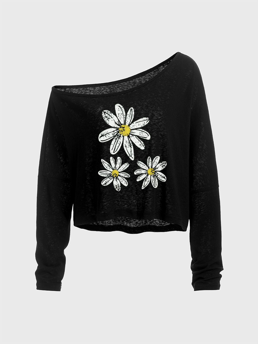 Boho Floral Daisy   Off The Shoulder Sweatshirt