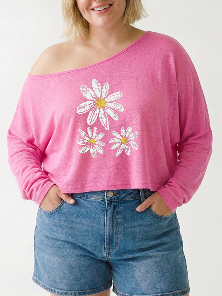 Boho Floral Daisy   Off The Shoulder Sweatshirt