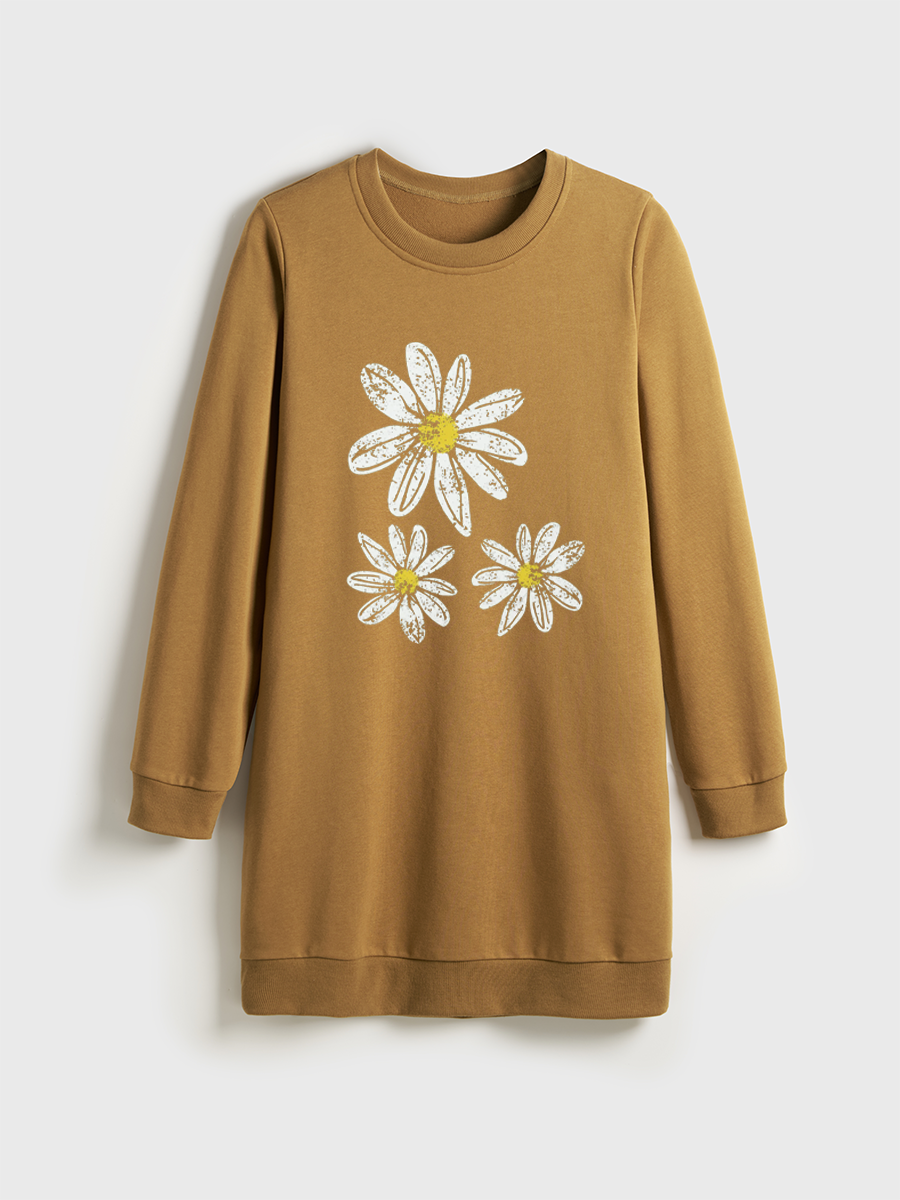 Boho Floral Daisy   Crewneck Terry Sweatshirt Dress