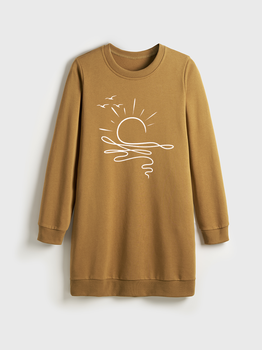 Sun Oceancute Minimalist Summer Crewneck Terry Sweatshirt Dress