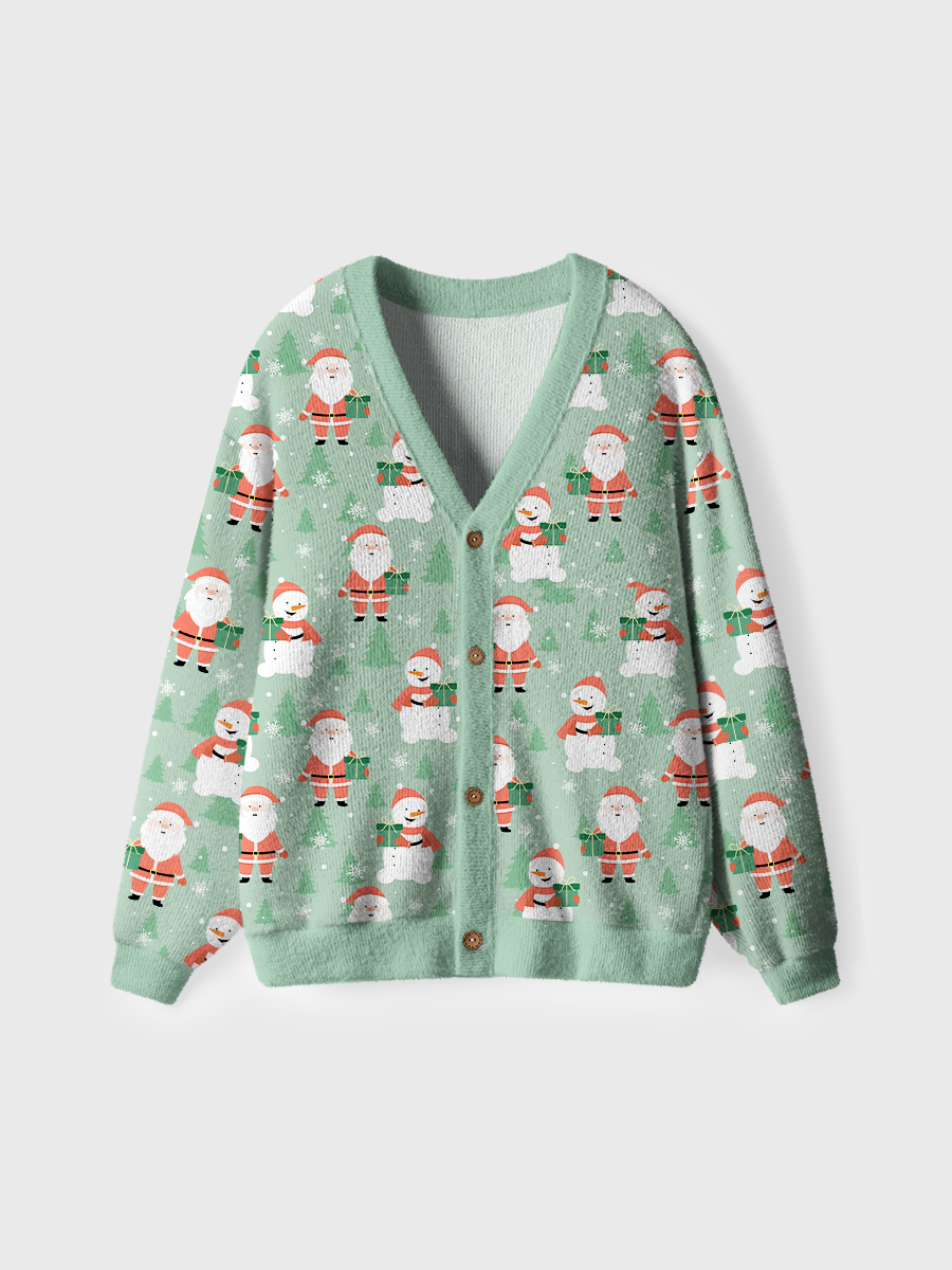 Vintage Green Santa Snowman Christmas Ugly Cardigan Sweaters