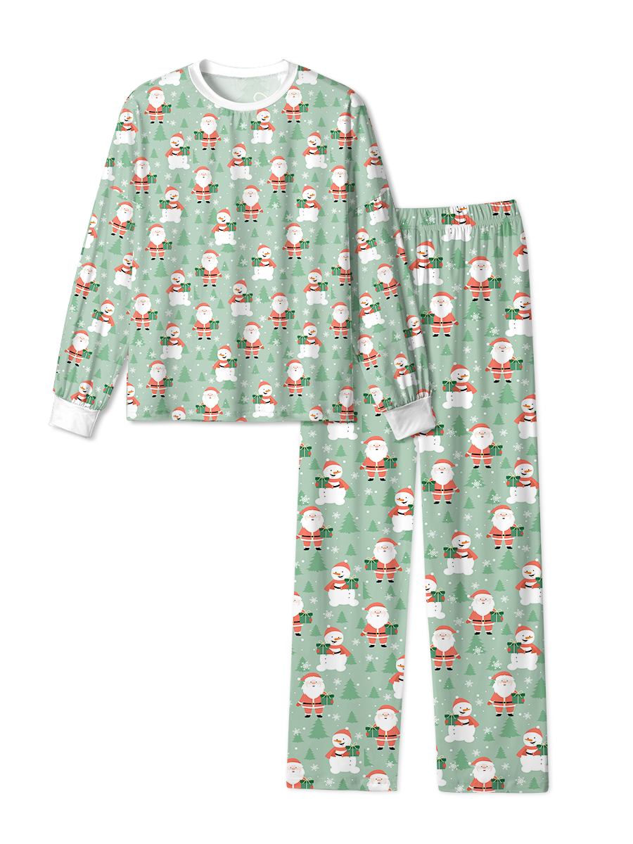 Vintage Green Santa Snowman Christmas Pajama