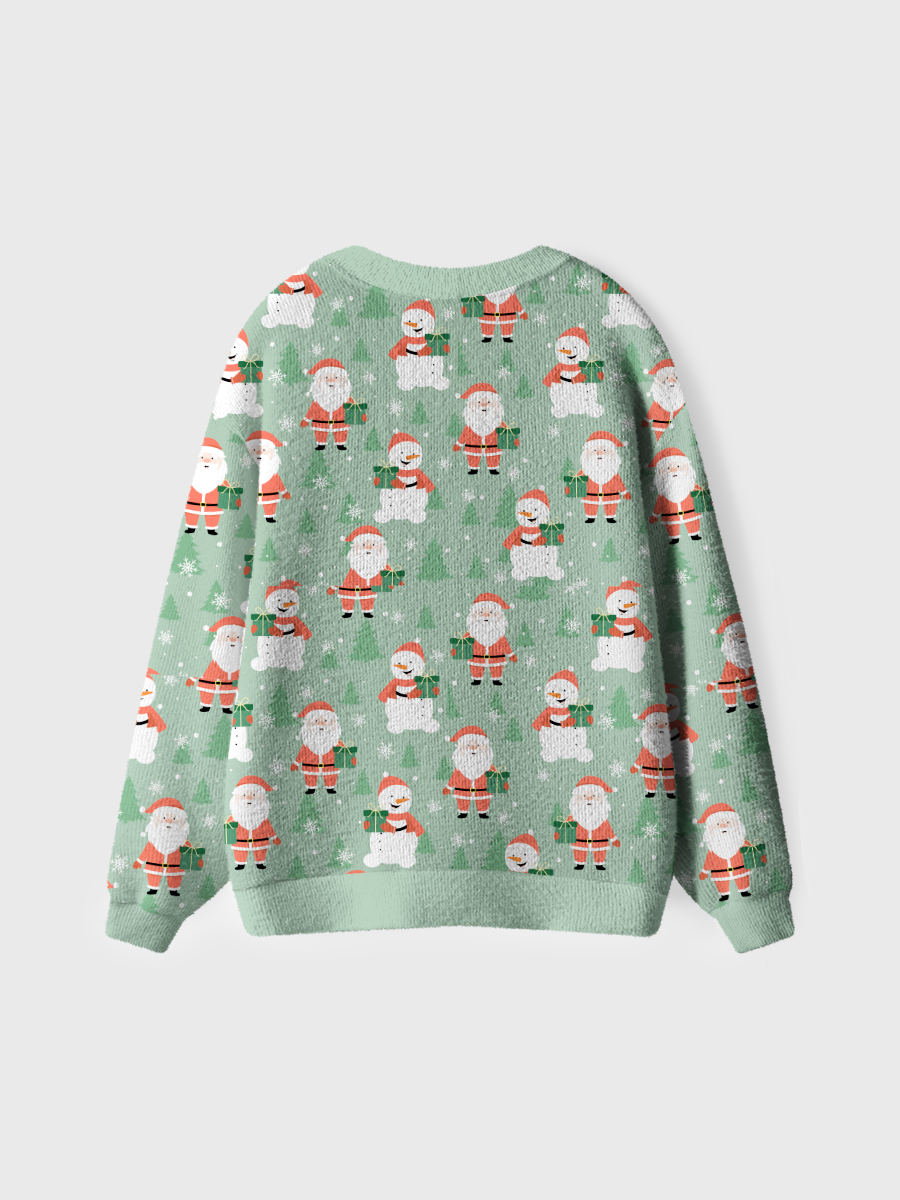 Vintage Green Santa Snowman Christmas Ugly Cardigan Sweaters