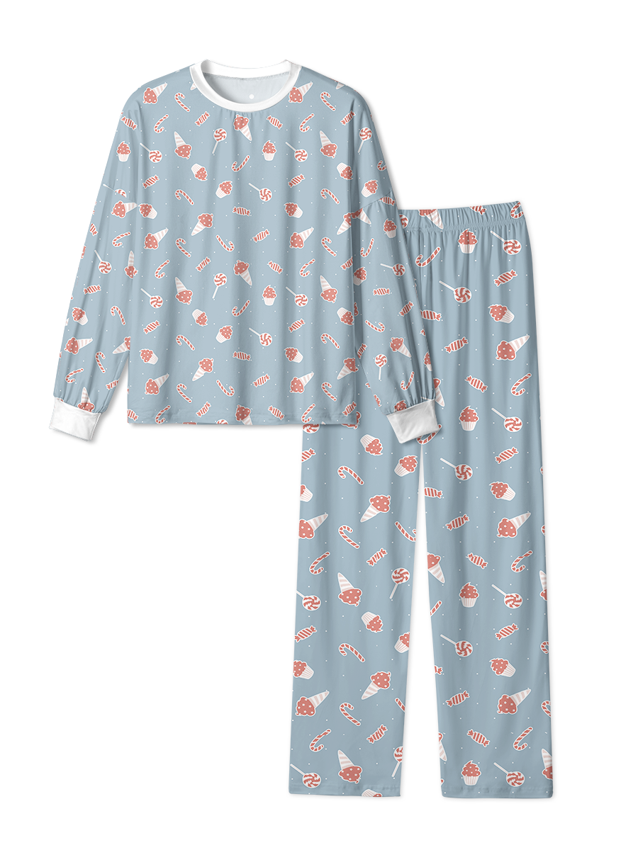 Vintage Blue Candy Cupcake Christmas Pajama