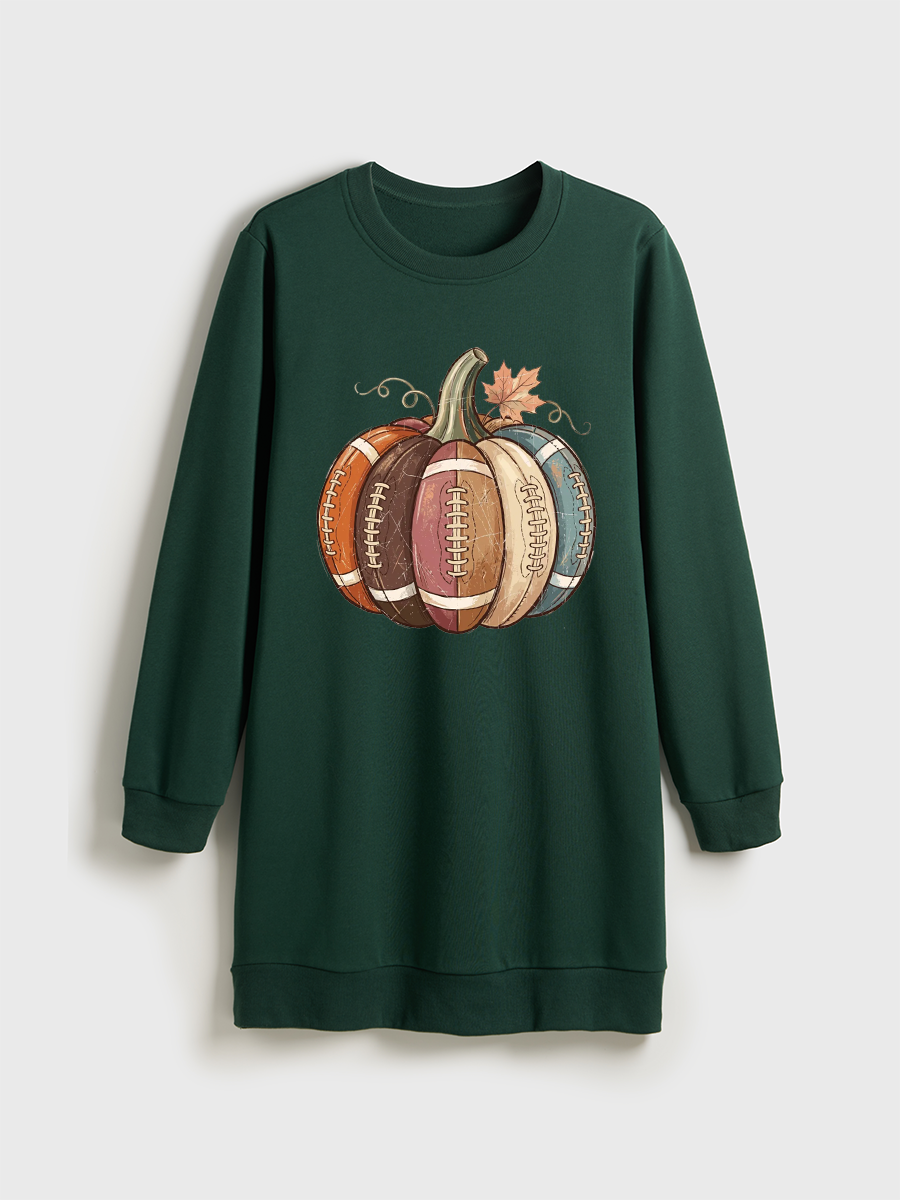 Football Fall Pumpkin Crewneck Terry Sweatshirt Dress