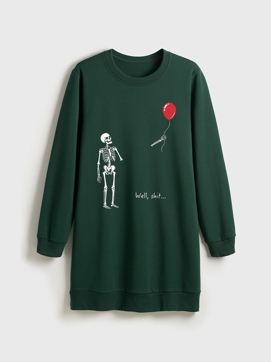 Skeleton Lost Balloon Crewneck Terry Sweatshirt Dress