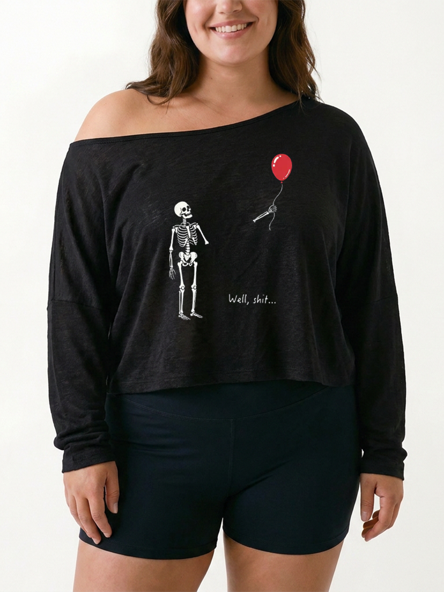 Skeleton Lost Balloon Off The Shoulder Sweatshirt