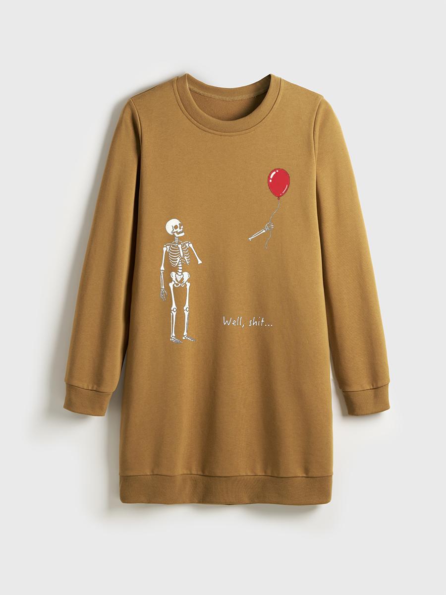 Skeleton Lost Balloon Crewneck Terry Sweatshirt Dress
