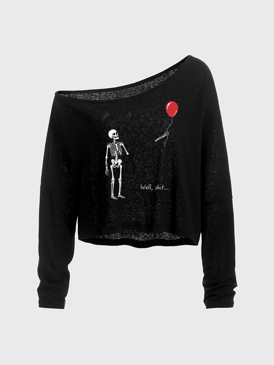 Skeleton Lost Balloon Off The Shoulder Sweatshirt