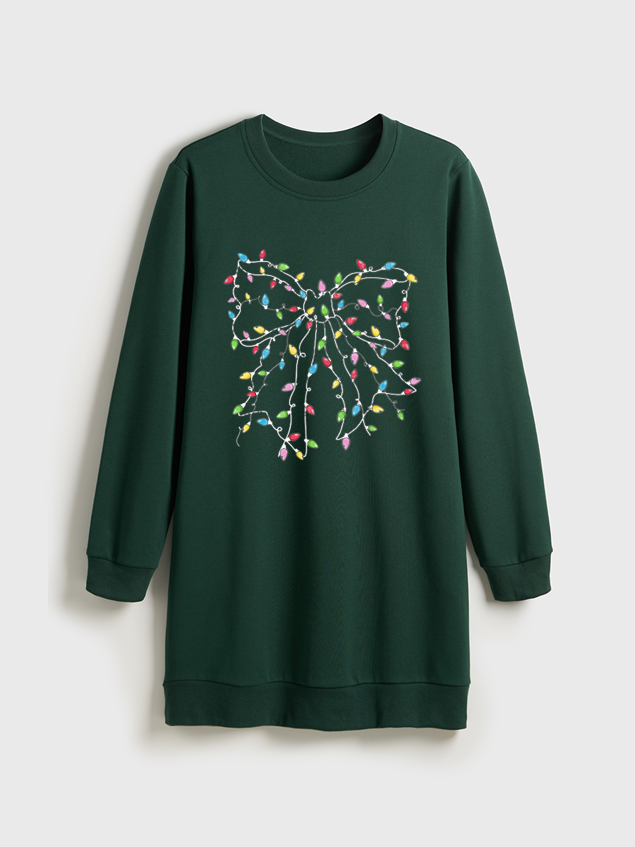 Christmas Lights Coquette Bow Crewneck Terry Sweatshirt Dress