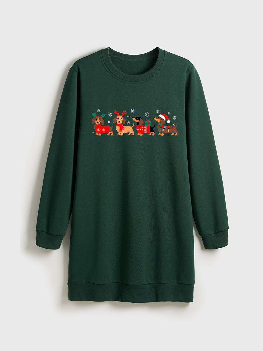 Merry Christmas Dachshund Crewneck Terry Sweatshirt Dress