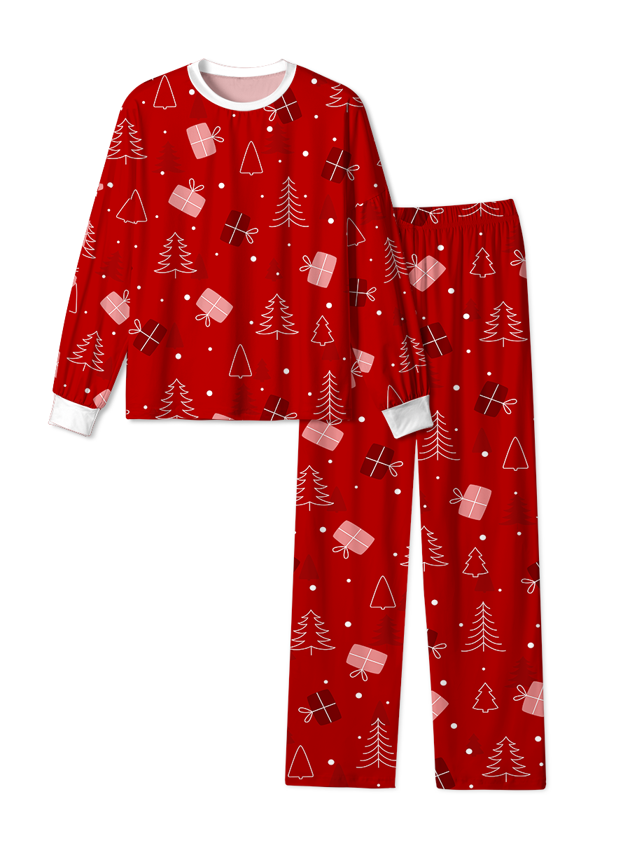 Vintage Red Line Tree Gift Christmas Pajama