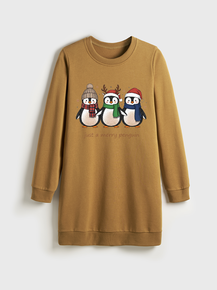 Just A Merry Penguin Gasted Sweatshirt Dress