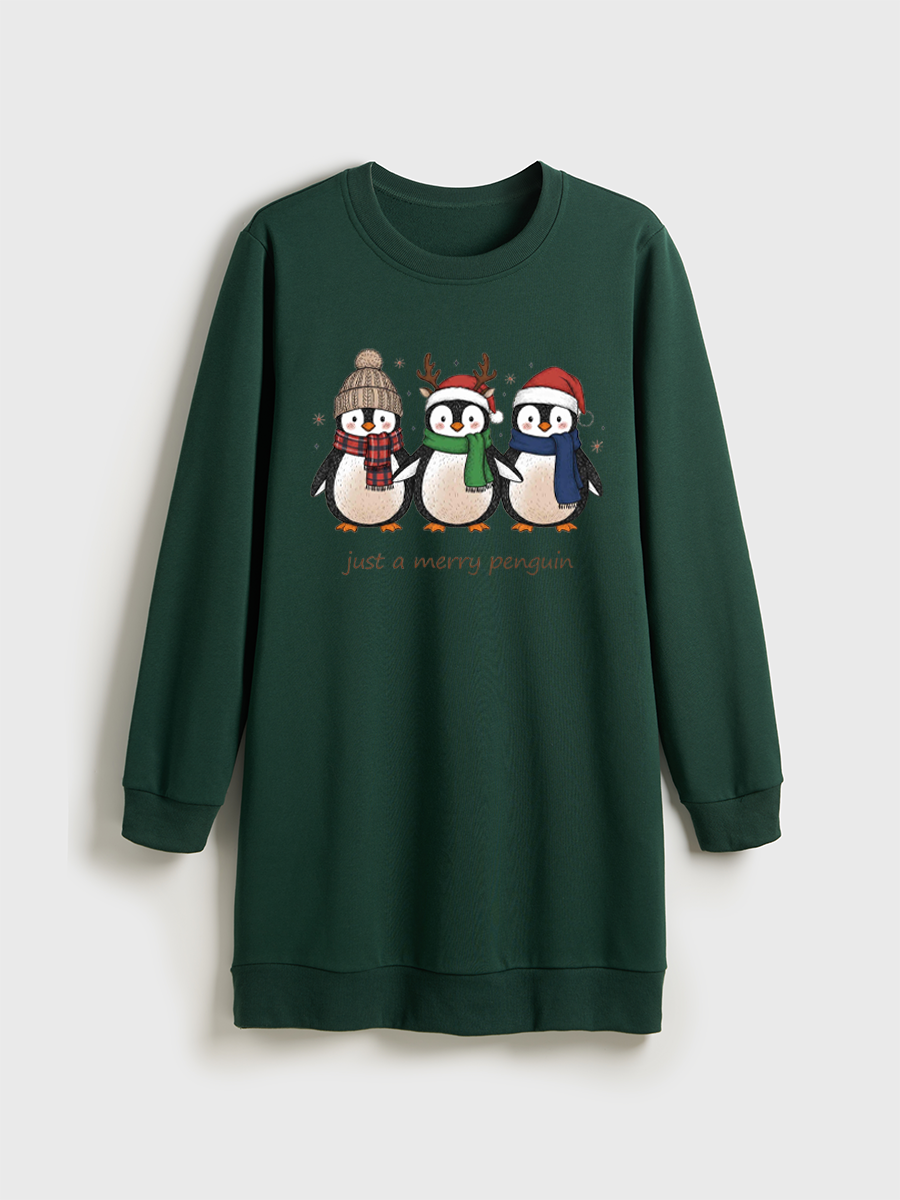 Just A Merry Penguin Gasted Sweatshirt Dress