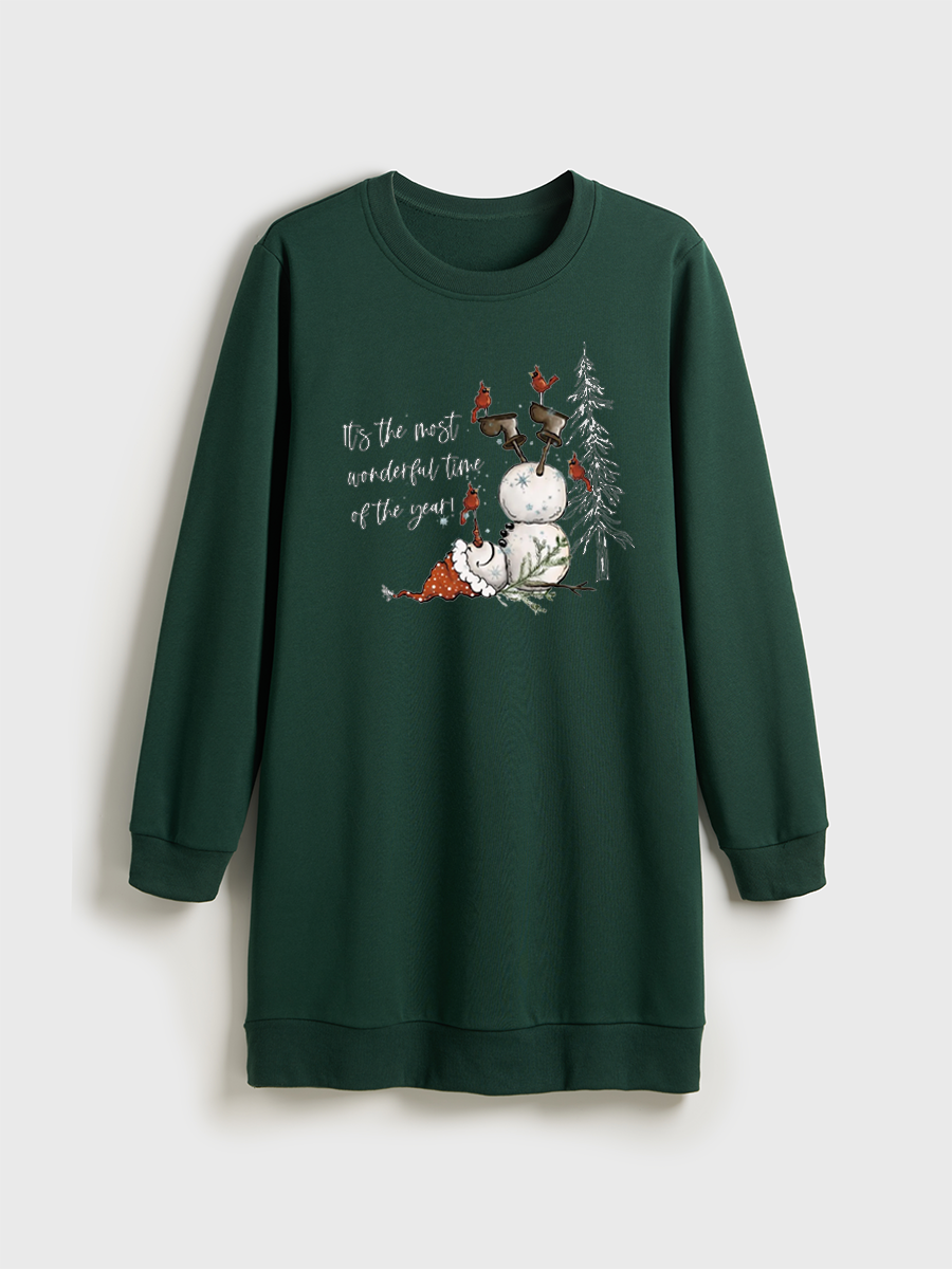 It'S The Most Wonderful Time Of The Year Cute Snowman Crewneck Terry Sweatshirt Dress