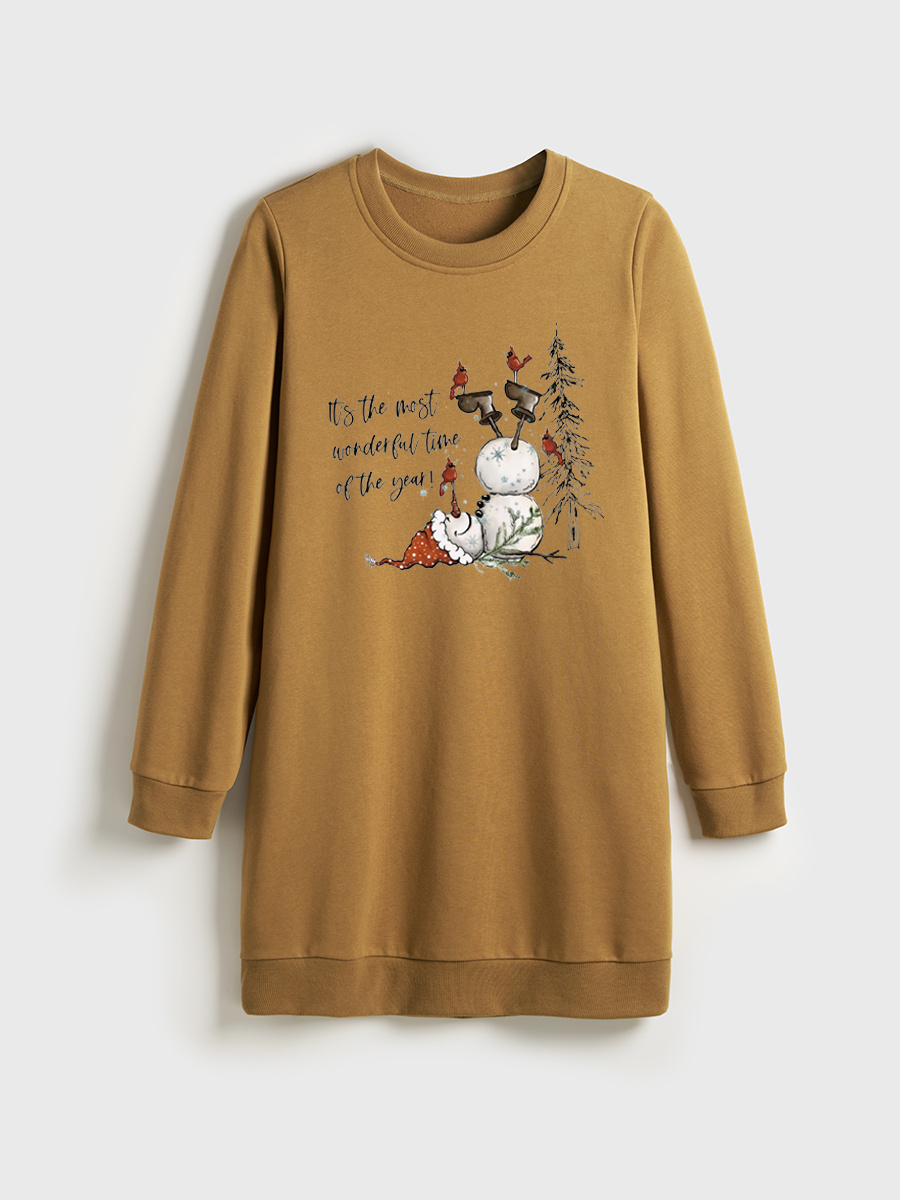 It'S The Most Wonderful Time Of The Year Cute Snowman Crewneck Terry Sweatshirt Dress