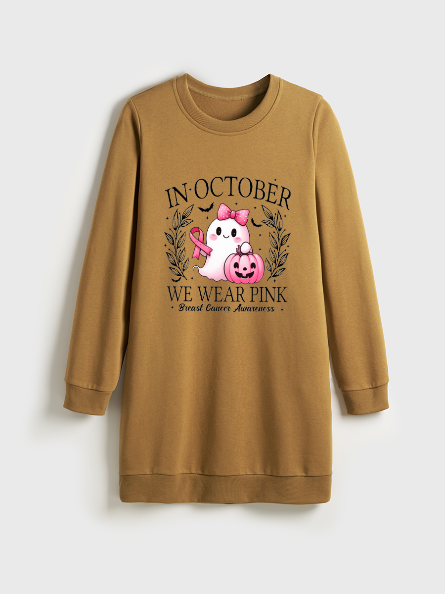 In October We Wear Pink Ghost Crewneck Terry Sweatshirt Dress