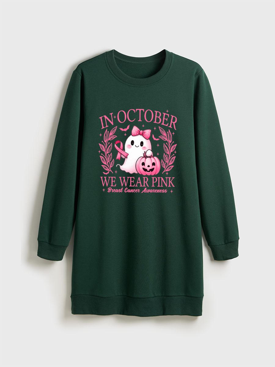 In October We Wear Pink Ghost Crewneck Terry Sweatshirt Dress