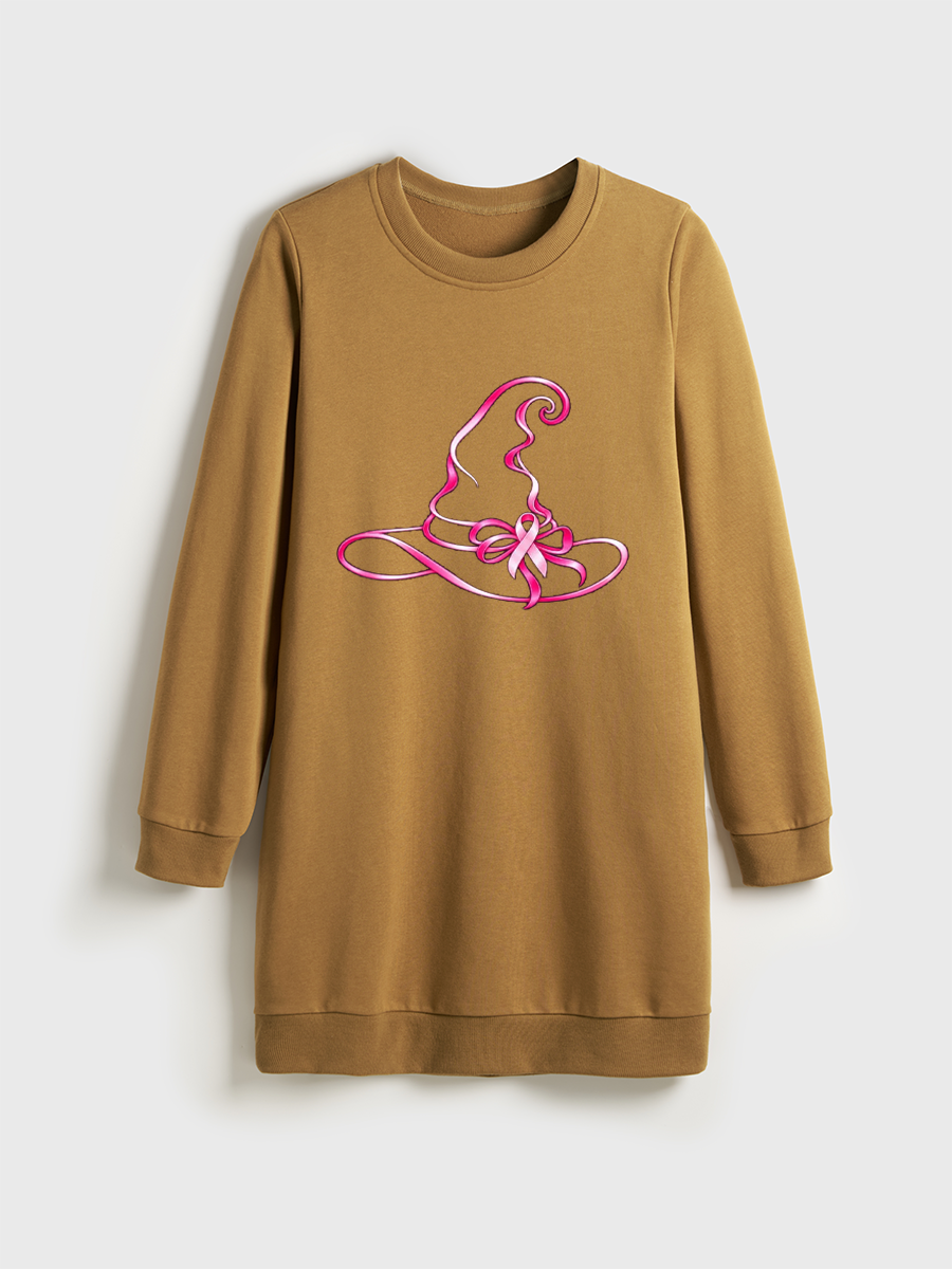 Breast Cancer Awareness Witch Hat Crewneck Terry Sweatshirt Dress